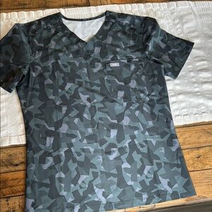 XS Figs Dark Camouflage V-Neck Scrub Top